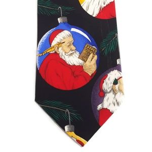 Santa Claus Christmas Ornament Tie Silk Black